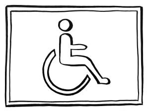 Na ilustracji jest znak osoby na wózku inwalidzkim