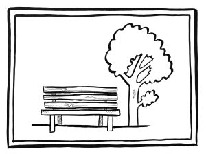 Na ilustracji jest ławka i drzewo
